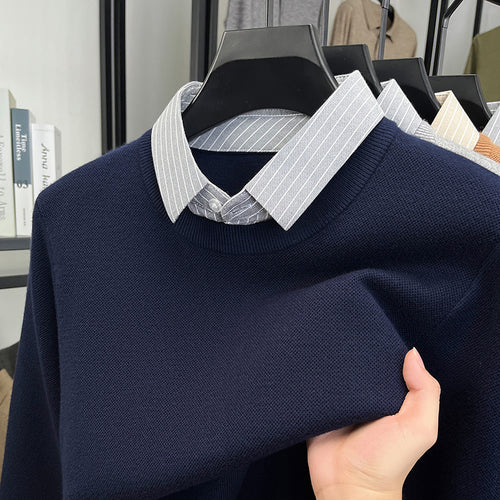 Damen Strickpullover mit integriertem Hemdkragen EB
