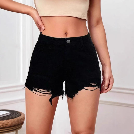 Damen modische Destroyed Denim-Shorts mit fransigem Saum EB