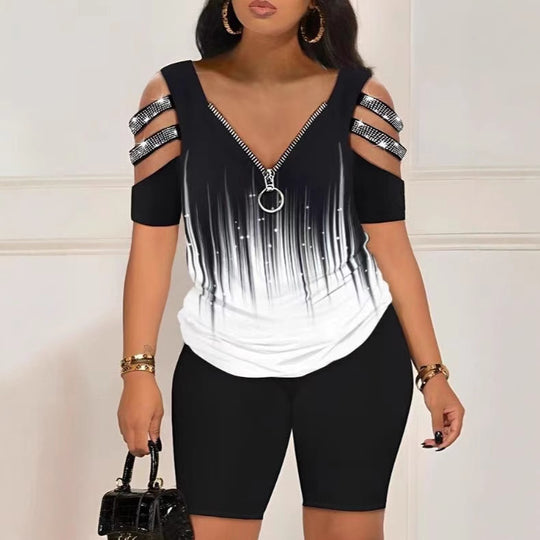 Damen Figurbetontes Oberteil mit schickem Reißverschluss und Cut-Out-Details EB