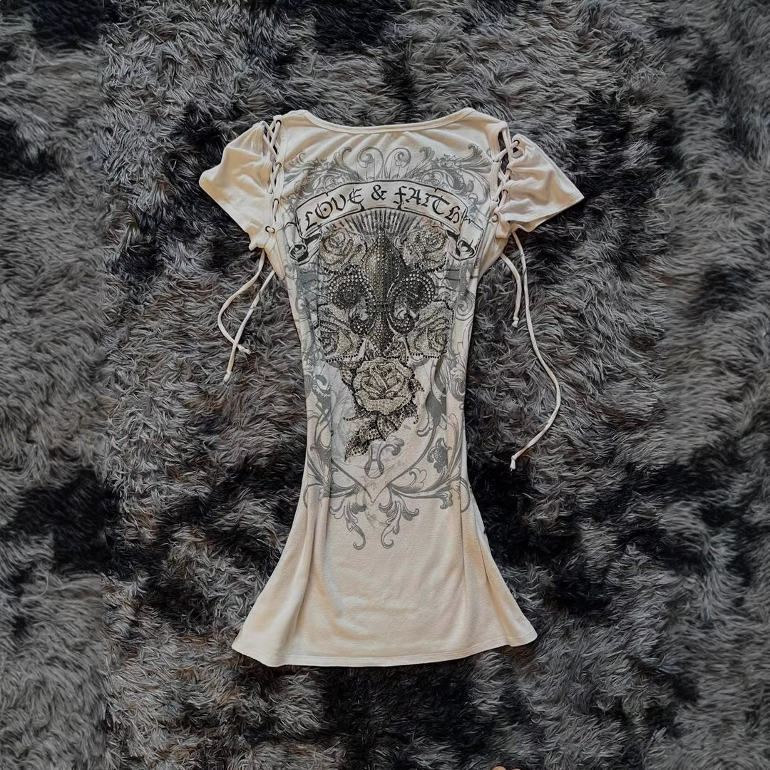 Damen Elegantes T-Shirt mit dekorativen Schnürdetails EB