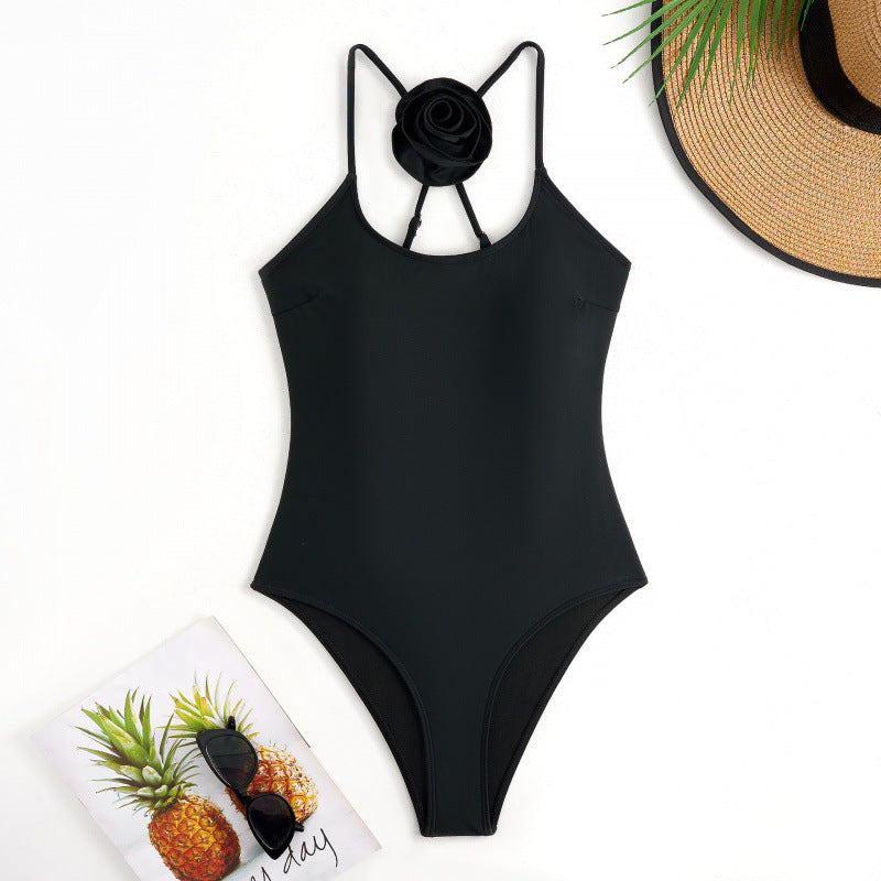 Damen Einteiler Badeanzug mit floralem Dekor und keyhole Ausschnitt EB