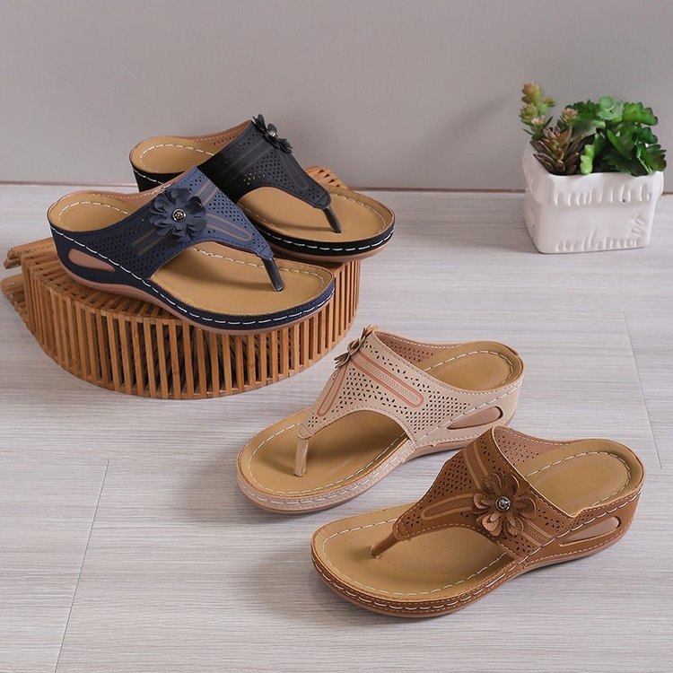 Damen Komfortable Zehentrenner-Sandalen mit floralem Akzent und ergonomischem Fußbett EB