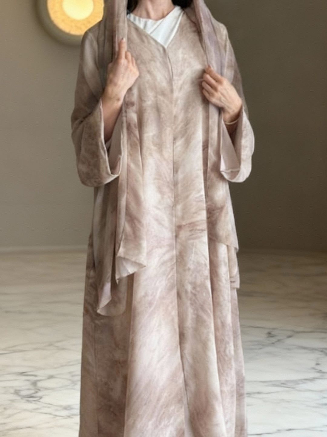 Damen nan langes fließendes Kapuzenkaftan Kleid mit weitem Arm und mehrlagigem Chiffon EB
