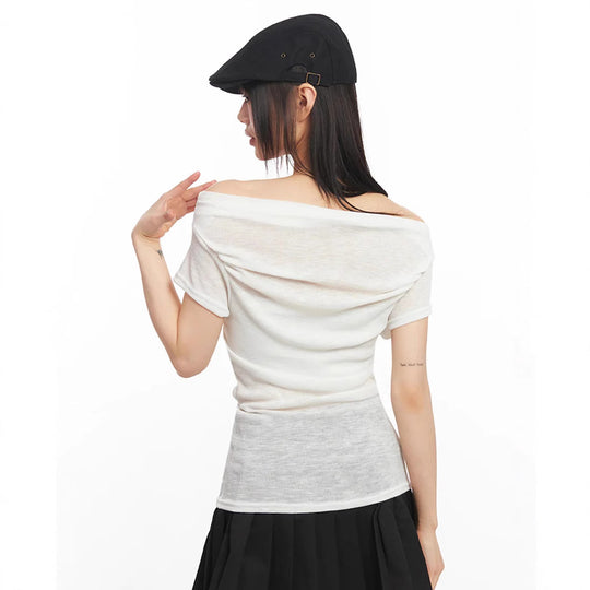 Damen Off-Shoulder Shirt mit grafischem Druck EB