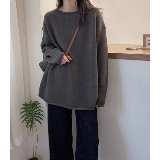 Damen Oversized Strickpullover mit lässigem Schnitt und hohem Kragen EB