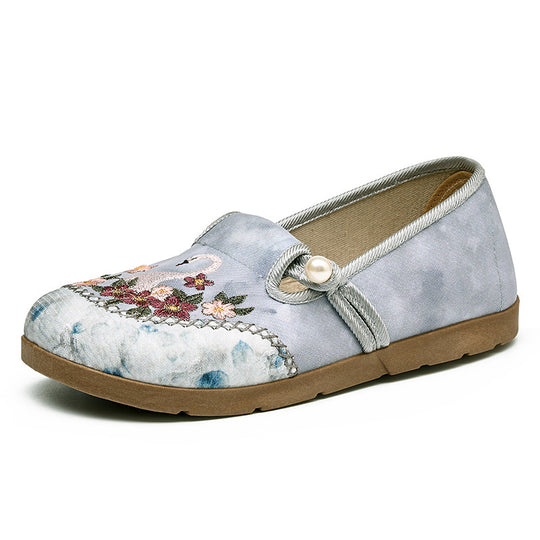 Damen Hausschläppchen mit floraler Stickerei und elegantem Riemen EB