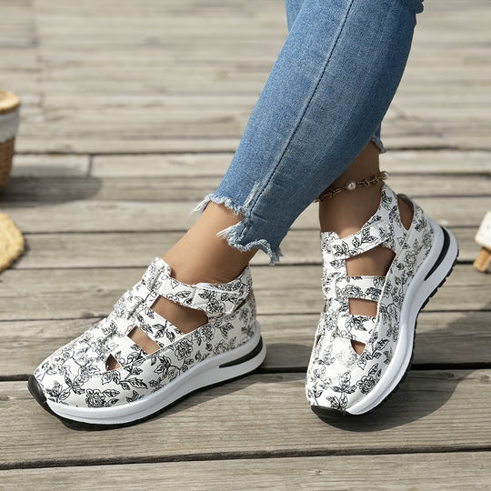 Damen Sportliche Sneaker mit floralem Cut-Out-Design und rutschfester Sohle EB