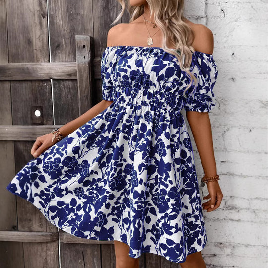 Damen Off-Shoulder Blusenkleid mit floralen Akzenten EB
