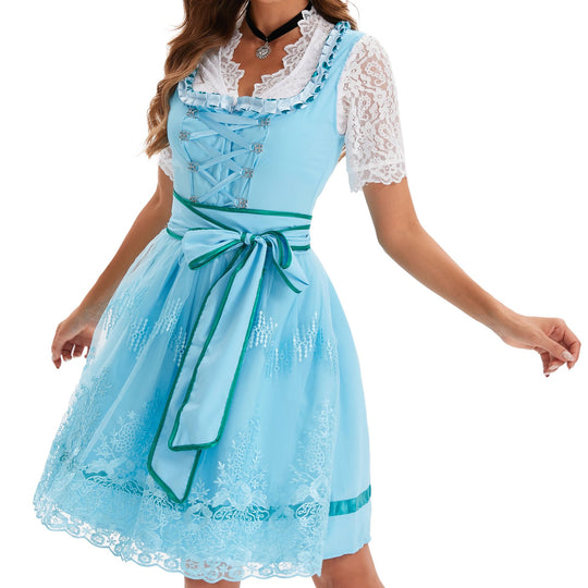 Damen nan kurzes Landhaus-Dirndl mit bestickter Tüllschürze, gerafftem Mieder und Puffärmeln EB