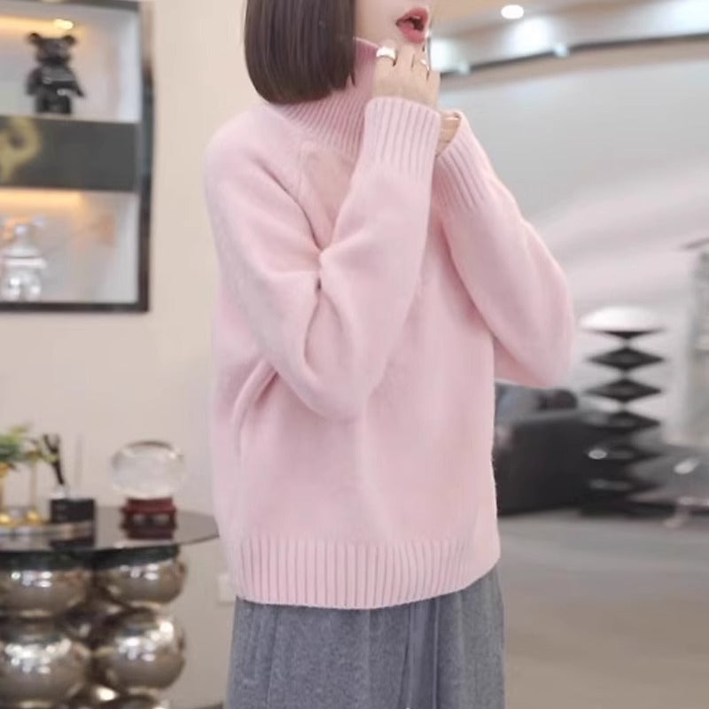 Damen Strickpullover mit hohem Kragen und praktischem Reißverschluss EB