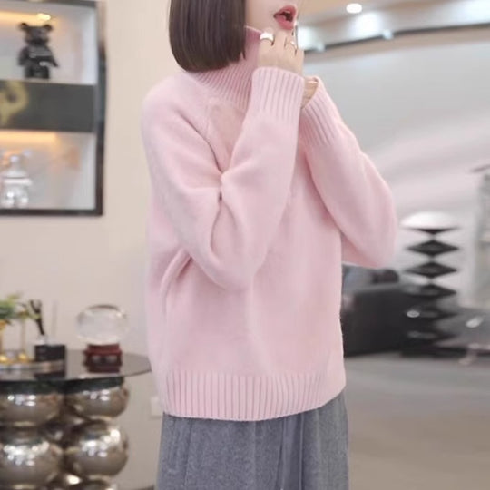 Damen Strickpullover mit hohem Kragen und praktischem Reißverschluss EB