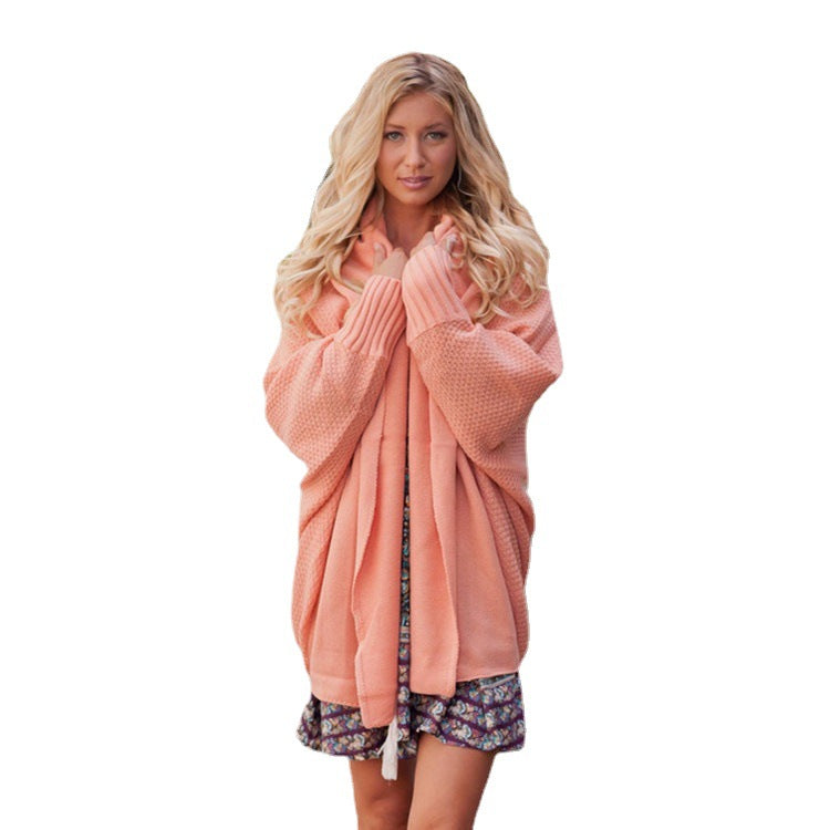 Damen kuschelige Strickjacke mit Kapuze und offenen Seiten EB