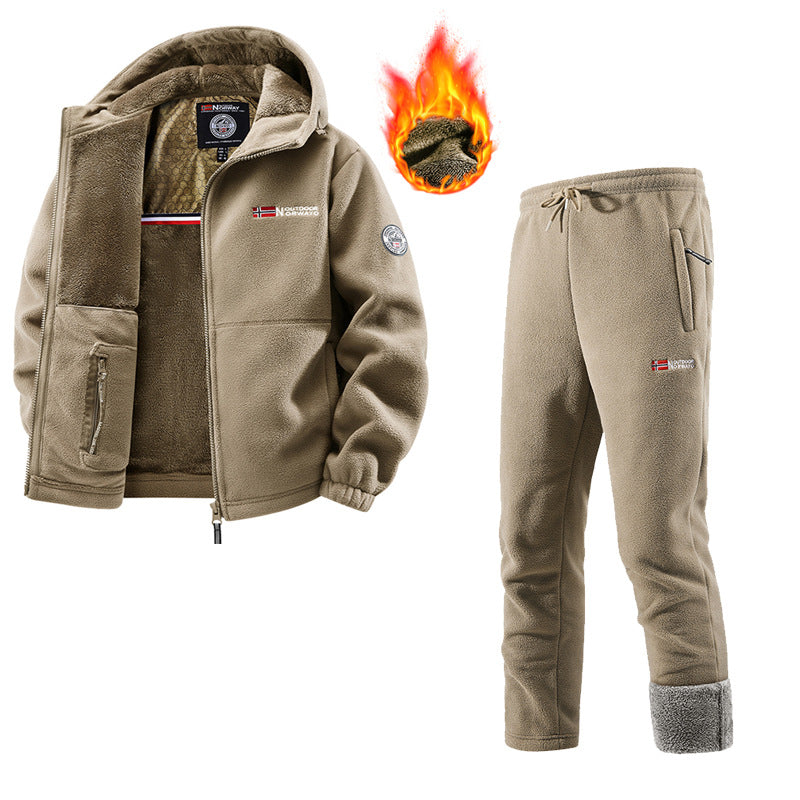 Herren Thermo-Fleece-Set mit Kapuzenjacke, Sherpa-gefüttert und elastischer Jogginghose EB