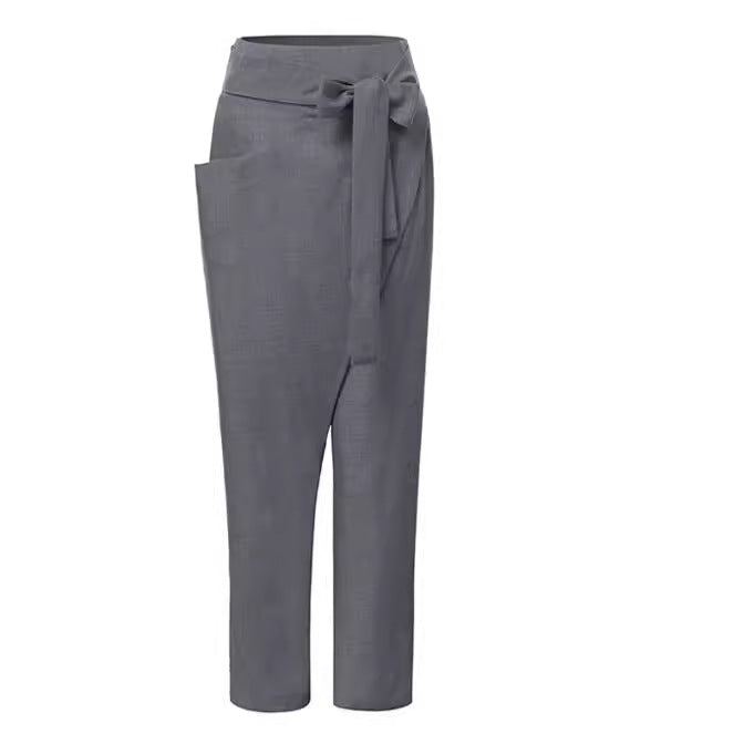 Damen nan Wickelhose aus Leinenmix mit hohem Taillenbund, überlappender Vorderseite und großzügiger Eingrifftasche EB
