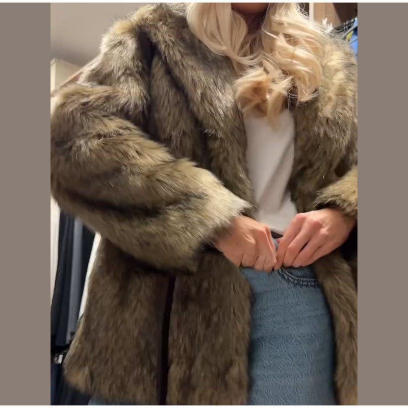 Damen kuschelige Kunstfelljacke EB