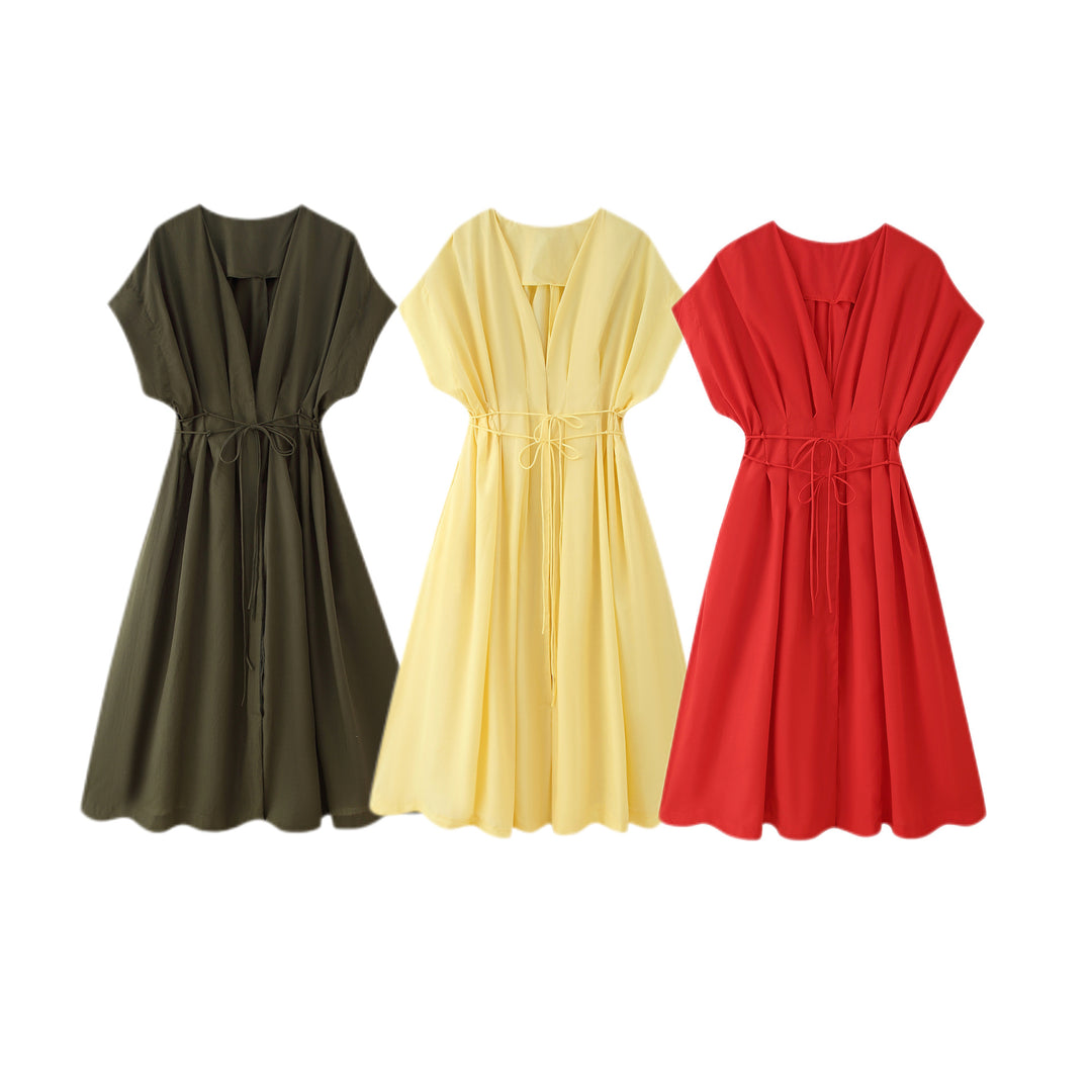 Damen Midikleid mit eleganter Wickeloptik und fließendem Schnitt EB