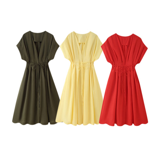 Damen Midikleid mit eleganter Wickeloptik und fließendem Schnitt EB