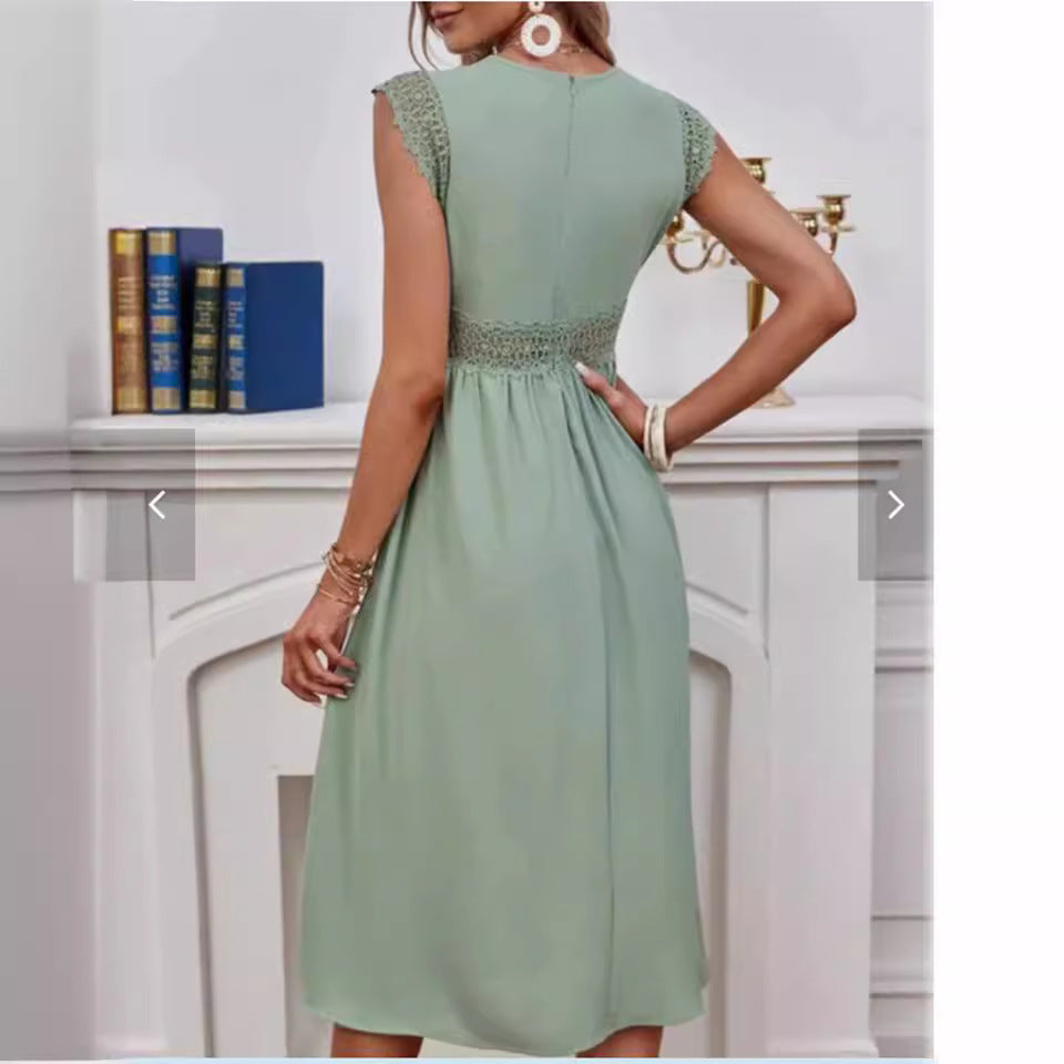 Damen Kleid mit Spitzendetails und lockerer Passform EB