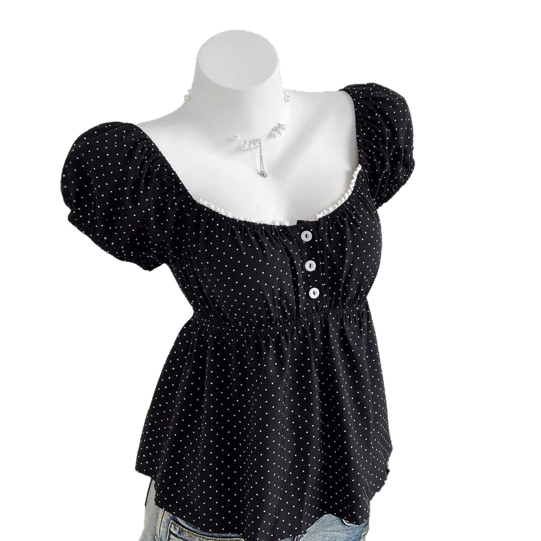 Damen Sommerkleid mit Puffärmeln und süßem Punkten EB