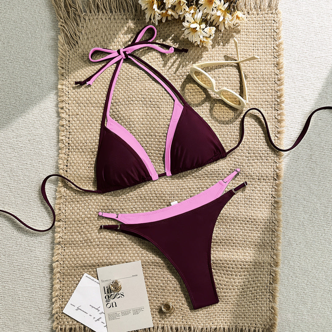 Damen Triangel-Bikini mit verstellbaren Trägern und kontrastrierendem Farbdesign EB