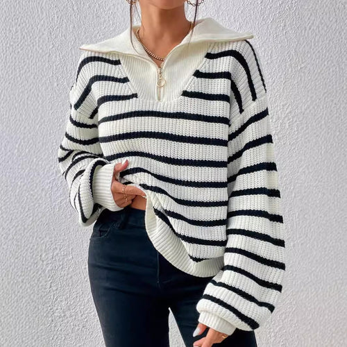 Damen stylischer Strickpullover mit hochgeschlossenem Kragen und lässigem Schnitt EB