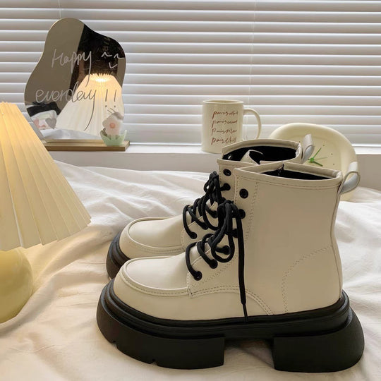 Damen Rustikale Ankle Boots mit dicker Sohle und praktischer Schnürung EB