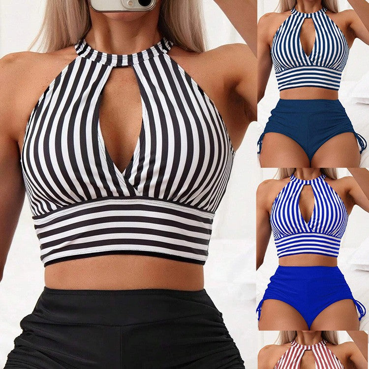 Damen Hochtailliertes Bade-Set mit Streifen-Design EB