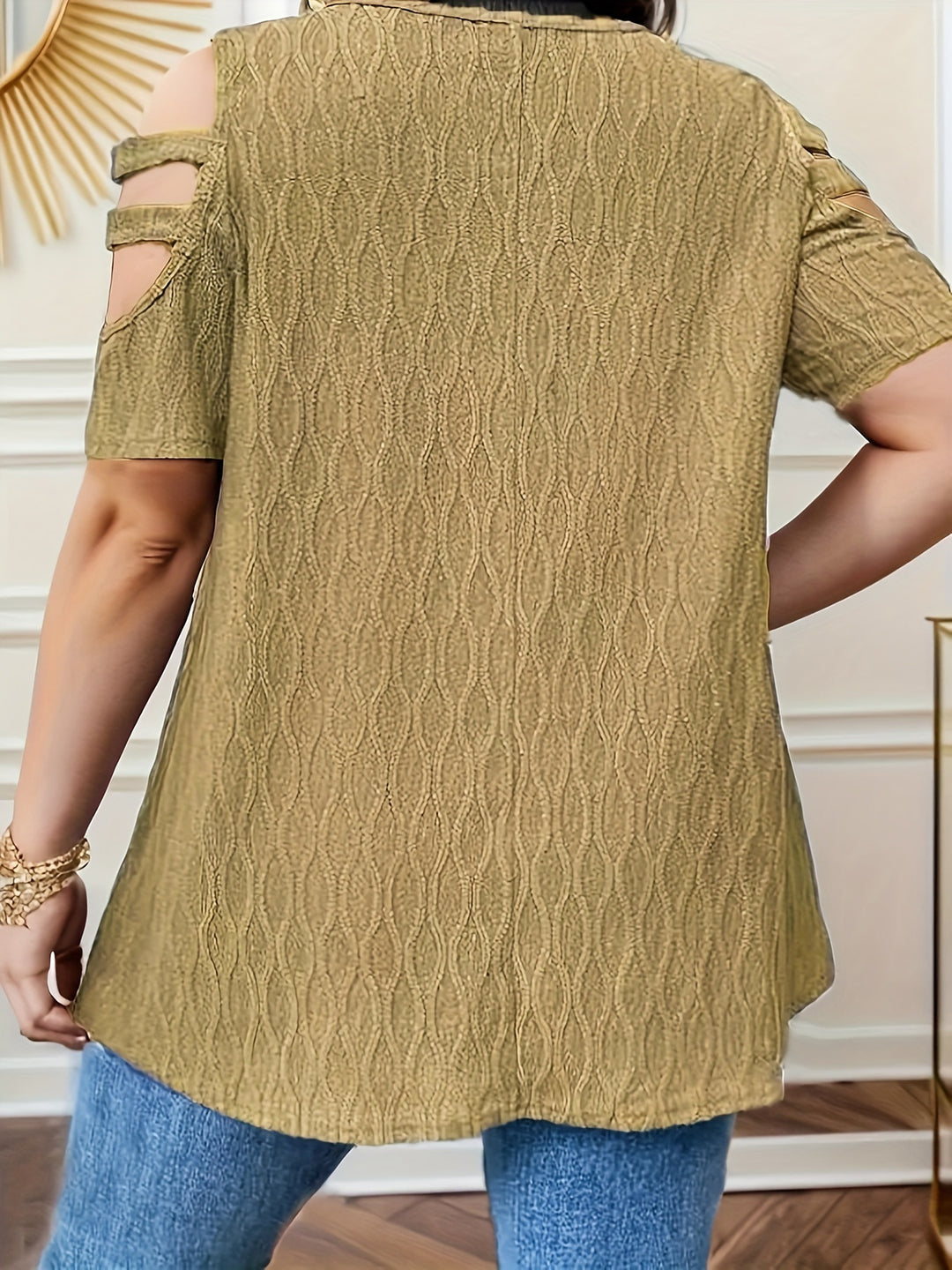 Damen elegantes Oberteil mit kreativem Reißverschluss und Cut-Out-Ärmeln EB