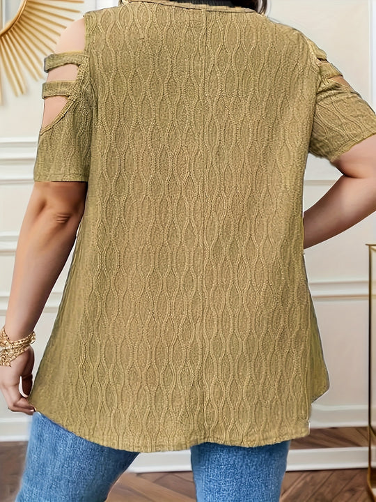 Damen elegantes Oberteil mit kreativem Reißverschluss und Cut-Out-Ärmeln EB