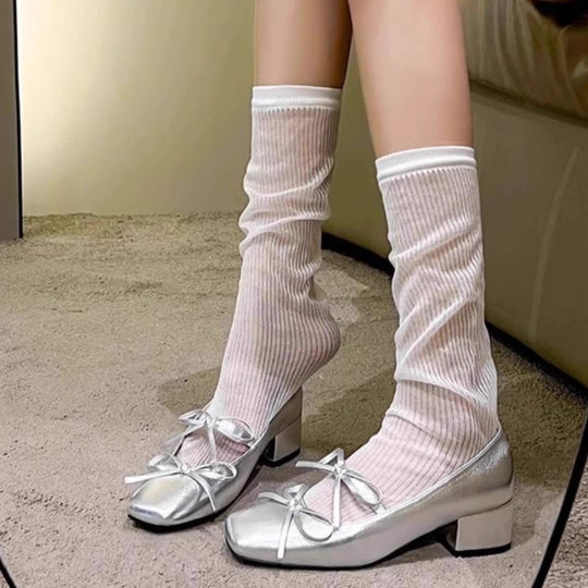 Damen elegante Ballerinas mit Schleifenverzierung EB