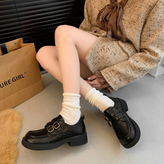 Damen Modische Schnürschuhe mit dekorativen Doppelschnallen EB
