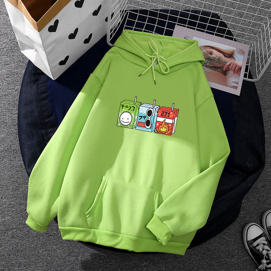 Damen nan oversized Kapuzenpullover mit Cartoon-Getränkekarton-Print, Kängurutasche und weichem Innenfutter EB