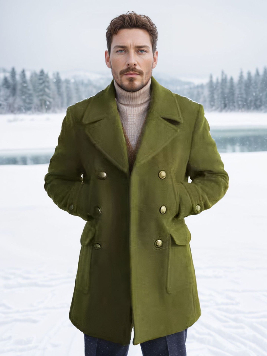 Herren modischer Doppeltbreasted Mantel mit praktischen Taschen EB