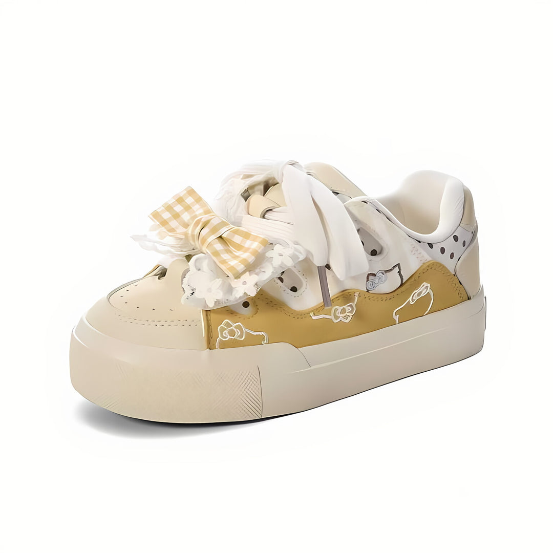 Damen Verspielte Sneakers mit Rüschendetail undem freundlichen Tiermotiven EB