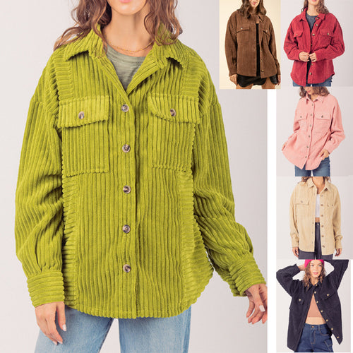 Damen lässige Cordjacke mit praktischen Taschen EB