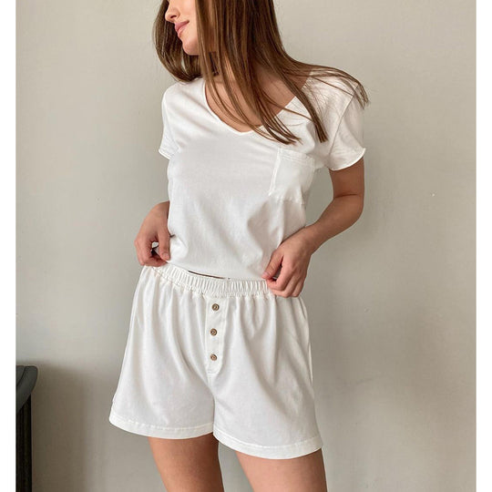 Damen Bequemes Loungewear-Set aus Baumwolle mit V-Ausschnitt EB