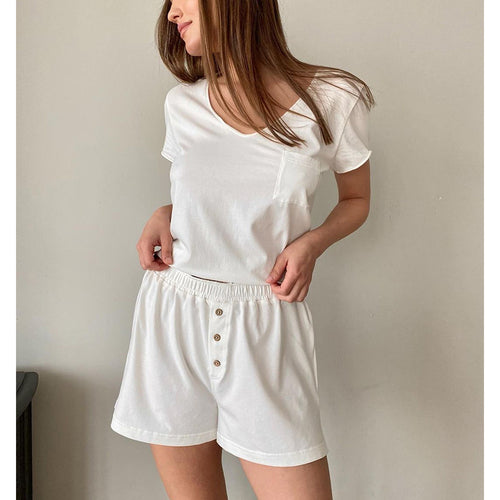 Damen Bequemes Loungewear-Set aus Baumwolle mit V-Ausschnitt EB
