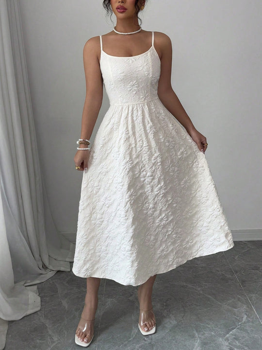 Damen Midikleid mit zarter Blumenstickerei EB