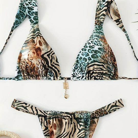 Damen Halter-Bikini mit Animal-Print EB
