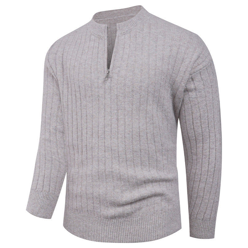 Herren Strickpullover mit hohem Kragen und modernem Reißverschluss EB