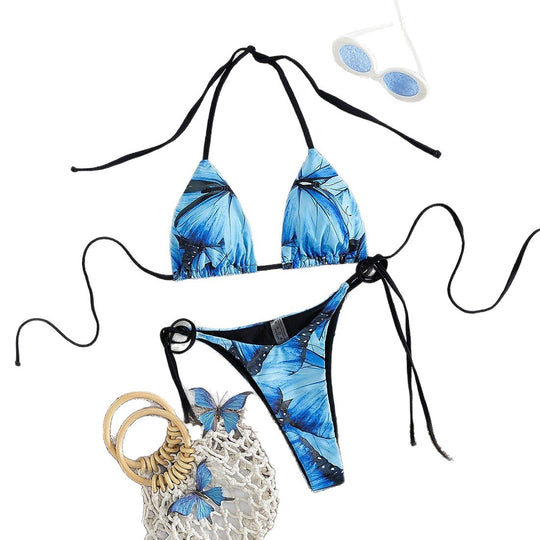 Damen Triangel-Bikini-Set mit floralem Schmetterlingsdesign EB