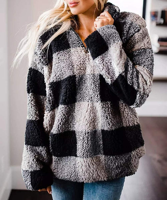 Damen gemütlicher Fleece-Pullover mit hochgeschlossenem Kragen EB