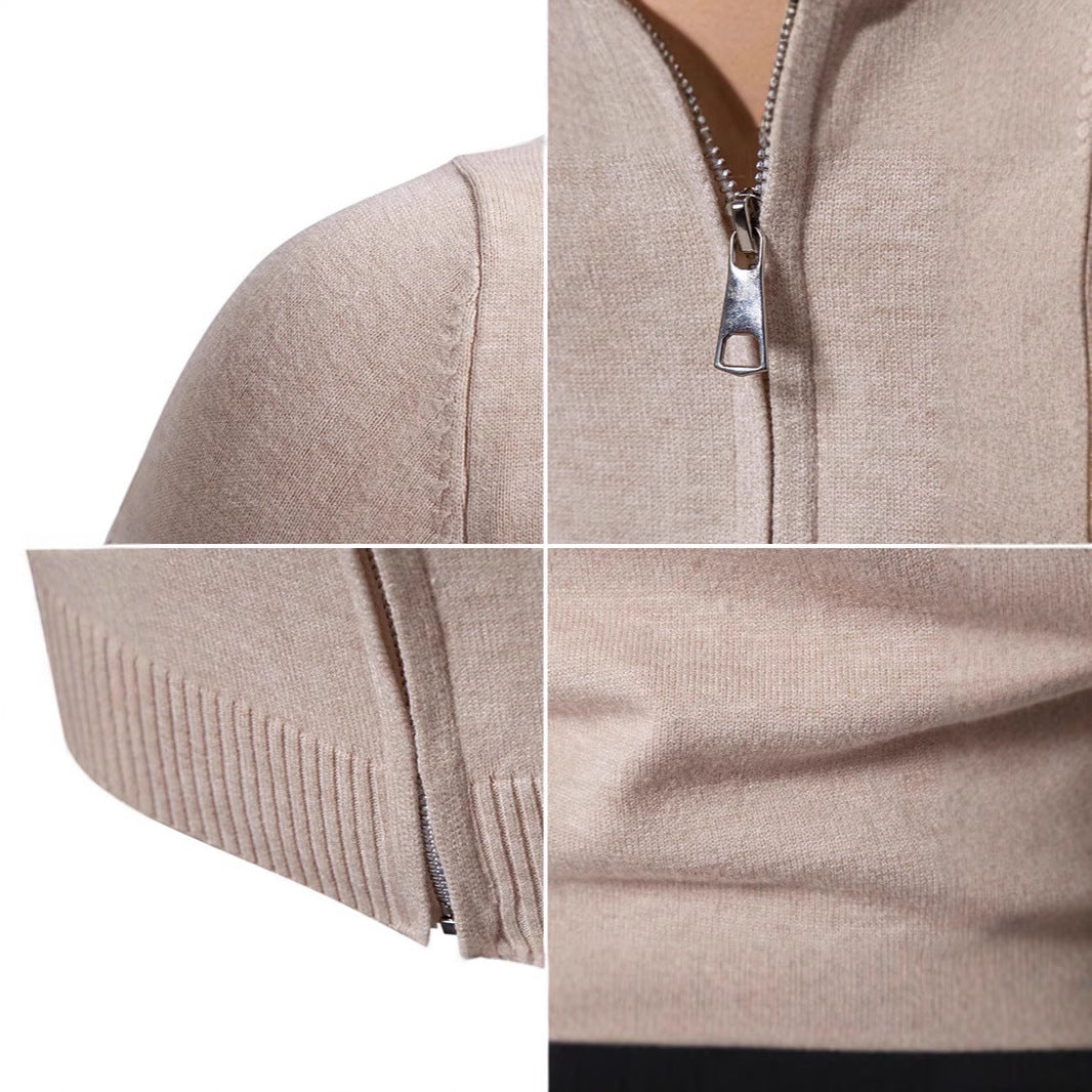 Herren modischer Strickpullover mit hohem Kragen und Reißverschluss EB