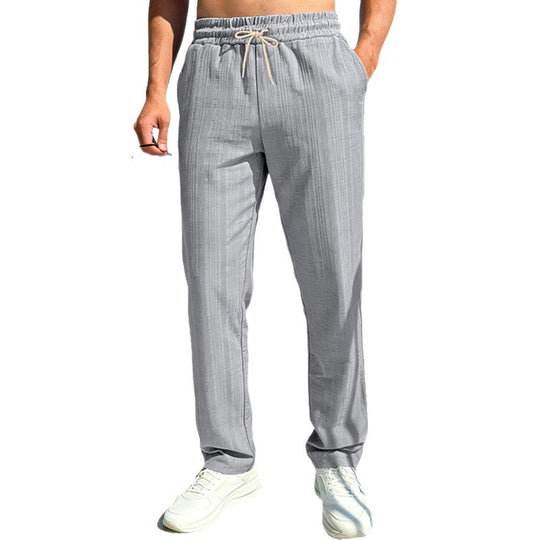 Herren nan Ferien-Loungehose aus atmungsaktivem Leinen‑Baumwollmix mit elastischem Bund und geradem Bein EB