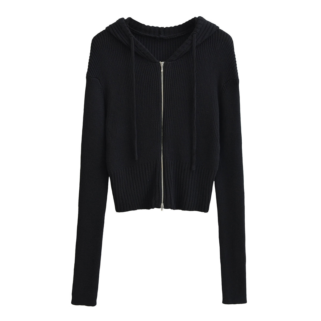 Damen lässiger Strickzipper mit Kapuze EB