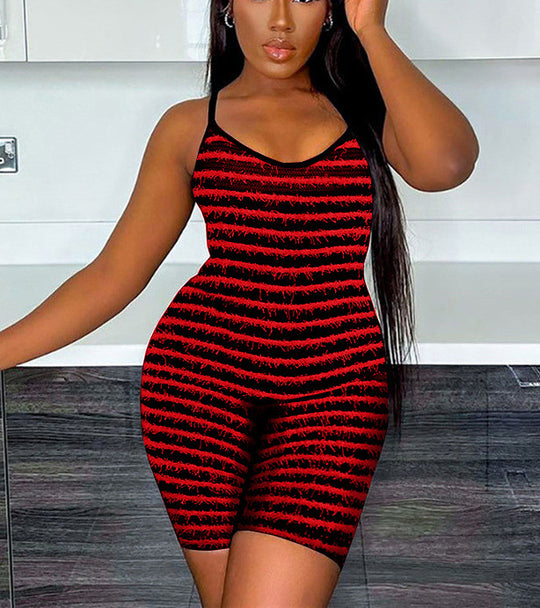 Damen Modellierender Jumpsuit mit schmalen Trägern und grafischem Streifenmuster EB