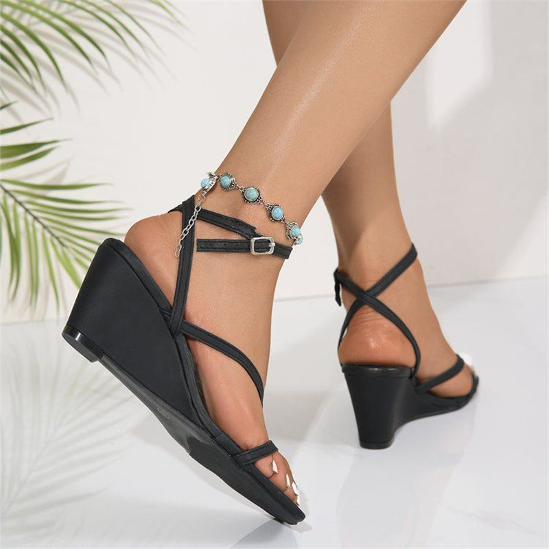 Damen elegante Plateau-Sandalen mit verstellbarem Riemendesign EB