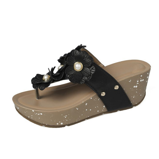 Damen Wedge-Sandaletten mit floralen Verzierungen und bequemer Absatztechnologie EB