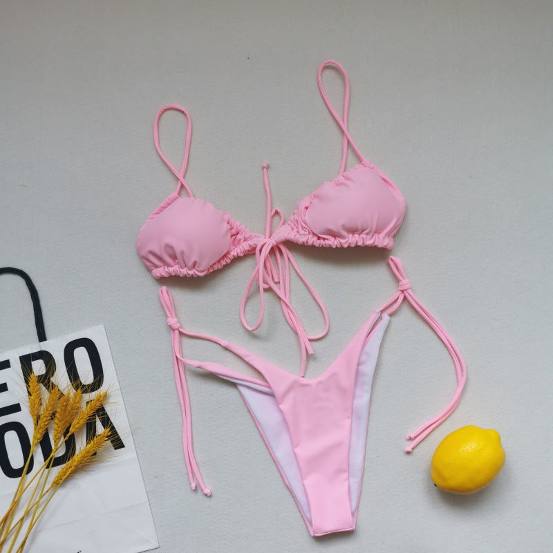 Damen Triangel-Bikini-Set mit verspielten Bindebändern und schickem Farbkontrast EB