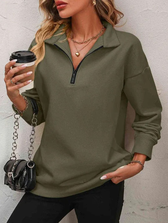 Damen Sportlicher Pullover mit halbem Reißverschluss und gemütlichem Schnitt EB